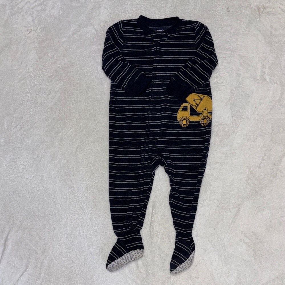 (2 for $10) Carter's blue zip up Striped construction fleece Footie/ sleeper